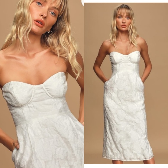 Lulus Dresses & Skirts - NWT Lulu’s From This Day Strapless Underwire Jacquard White Dress, Size Small